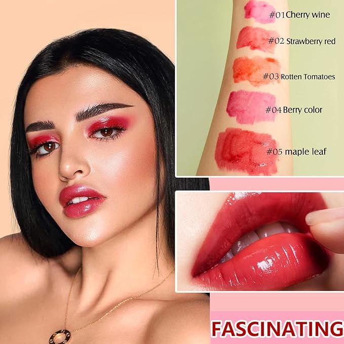 Lip Tint Stain Set,Mini Velvet Lip Tint Watery Lip Stain Long Lasting Waterproof Moisturizing Lip & Cheek Tint,Hydrating,Natural Glossy Liquid Lipstick Lip Gloss Kits for Women (set O)