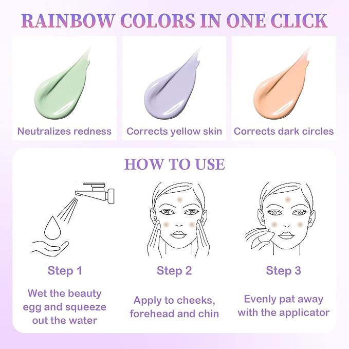 2PCS One Step Color Corrector,Moisturizing Primer for Face Before Makeup,Oil Control Primer Face Makeup,Skin Tone Correcting Makeup Primer Isolation Cream with 2 Makeup Sponges