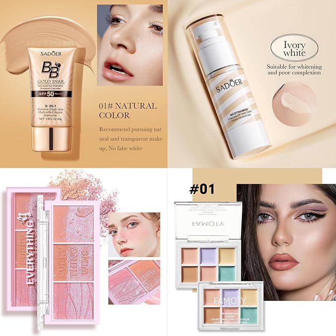 Makeup Kit for Women Full Kit, Make Up Gift Set, Makeup Bundle Includes Foundation Eyeshadow Palette BB Cream Concealer Blush Lipstick Eyeliner Mascara Cosmetic Brush Set