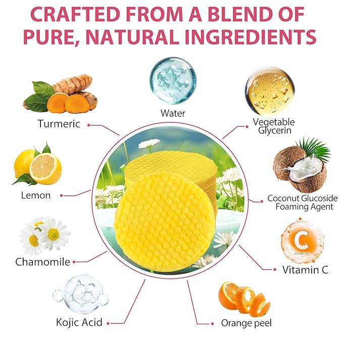 Turmeric Cleansing Pads 60 PCS, Kojic Acid and Turmeric Cleansing Pads, Turmeric Cleansing Pads for Dark Spots, Sugar Turmeric Exfoliating Cleansing Pads for Face and Body (2 pack) 