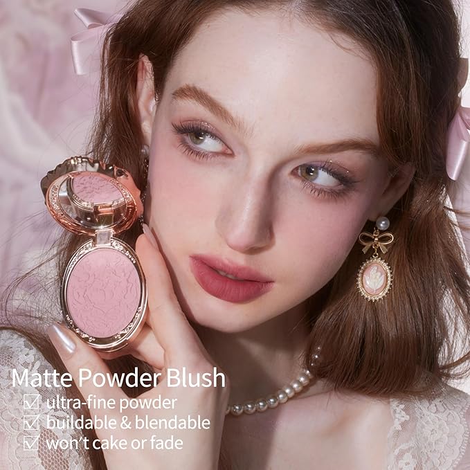 Flower Knows Strawberry Rococo Embossed Blush 03 Classic Ballet+Butterfly Cloud Collar Angled Powder Brush Frosty Wisteria