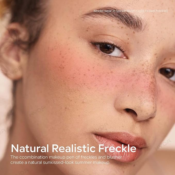 KYDA Freckle Blush Pen, Light Brown Liquid Freckle + Soft Pink Blush Duo, Lasting Freckles Colors for Summer Sunkissed-look, Natural Lifelike Freckles Pen
