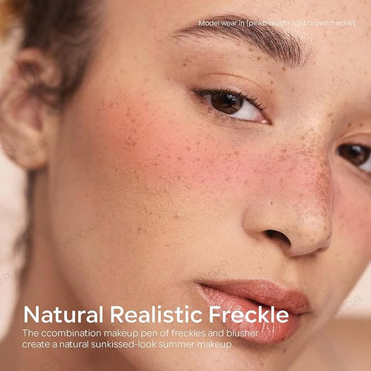 KYDA Freckle Blush Pen, Light Brown Liquid Freckle + Soft Pink Blush Duo, Lasting Freckles Colors for Summer Sunkissed-look, Natural Lifelike Freckles Pen