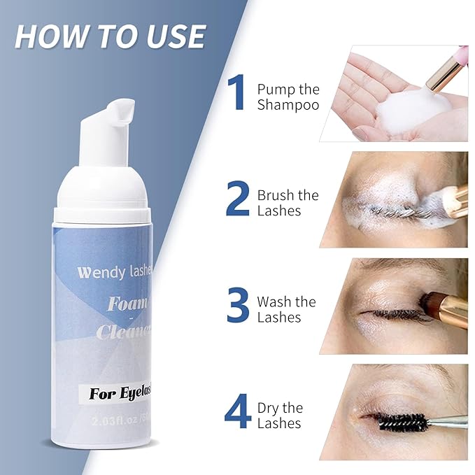 Wendy Lash Shampoo Kit for Cleaning: for Home and Salon Use, 60ML Mild, Natural Formula, with Brushes, SL-HS