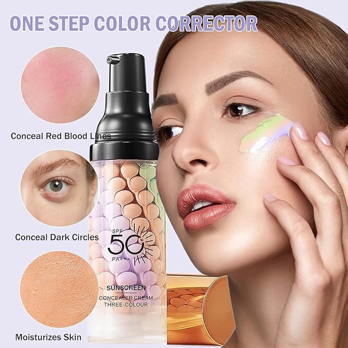 3 In 1 Primer for Face Before Makeup, SPF 50 Sunscreen Isolation Cream, One Step Color Corrector Primer, Hydrating Skin Corrector, Oil-Control & Matte Finish, Pore & Line Blurring for Radiant Tone