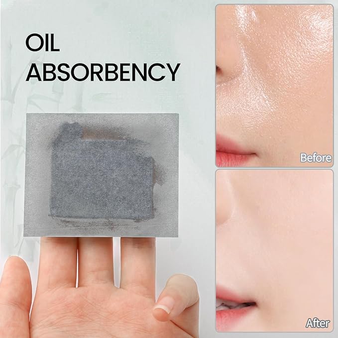 Erinde Oil Blotting Sheets for Face with Mirror and Puff, 200 Sheets Oil Blotting Paper for Oily Skin, Face Oil Absorbing Sheets, Natural Oil Control Film, Absorb Excess Oil, Bamboo Charcoal
