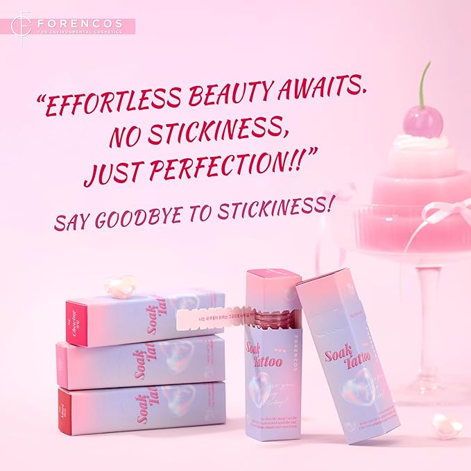 FORENCOS Soak Vegan Lip Tint/Stain, Water Gel Formula, Weightless & Non-sticky Finish, Vivid Color, Smudge-proof, Cruelty-Free, Korean Makeup, Waterproof, 0.11 oz (11 Sweety)
