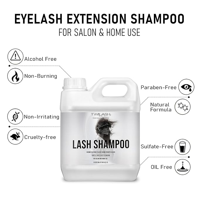 Lash Shampoo Bulk, Eyelash Cleanser for Extensions 2 Liters, Dispenser Pump, Non-irritating or Burning Eyelid Foaming Cleanser for Professional Salon and Home Use (Classic Charm-2L)