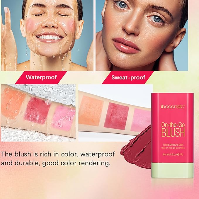 3 in 1 Blush Stick, 2 PCS Shy Pink, Long Lasting Waterproof Lightweight Moisturing Face Blush, Easy Blends Use on The Go, Natural Matte Soft Cream Blushers for Cheeks Lips Eyes, 02+03