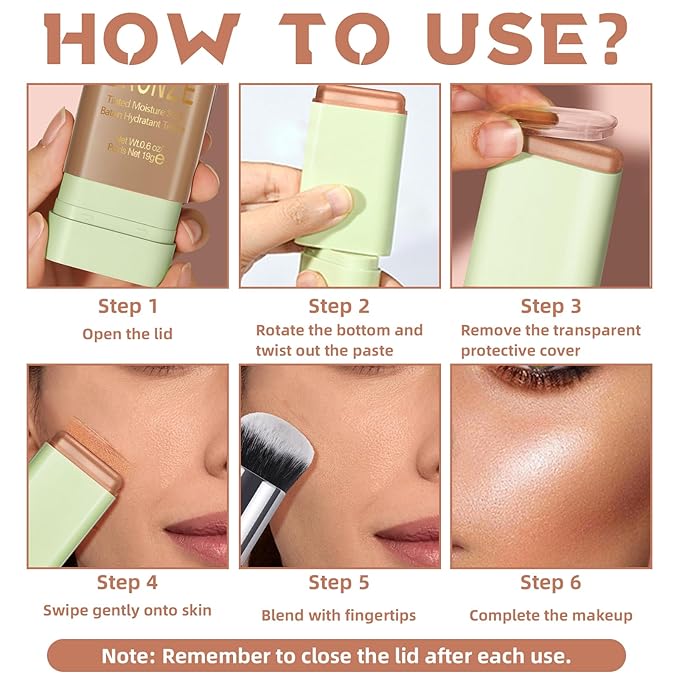 Cream Contour Stick for Cheeks Tint, Multi-Use Makeup Highlighter Blush Bronzer Stick, Natural Glow Solid Moisturizer Stick Blendable Illuminator On-the-Go Shimmer Cream Contour Makeup-02