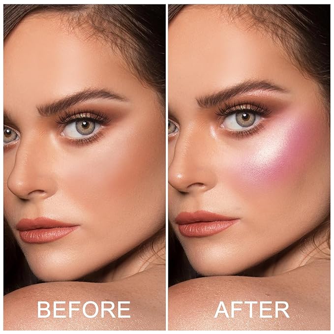 Baked Blush for Cheeks, 2 in 1 Powder Blush Palette and Highlighter, Contouring Shimmer Natural Makeup All Day Wear