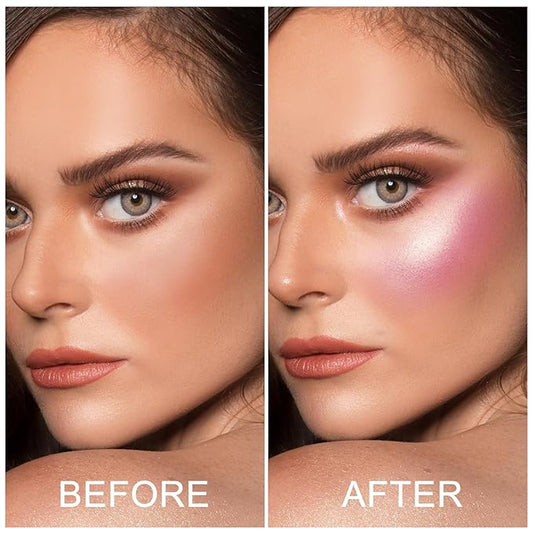 Baked Blush for Cheeks, 2 in 1 Powder Blush Palette and Highlighter, Contouring Shimmer Natural Makeup All Day Wear
