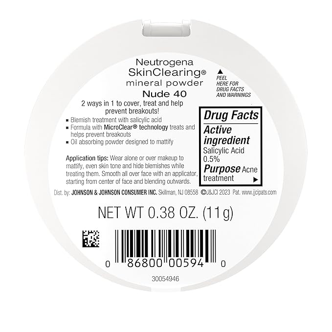 Neutrogena SkinClearing Mineral Acne-Concealing Pressed Powder Compact, Shine-Free & Oil-Absorbing Makeup with Salicylic Acid to Cover, Treat & Prevent Acne Breakouts, Nude 40, .38 oz (Pack of 2)