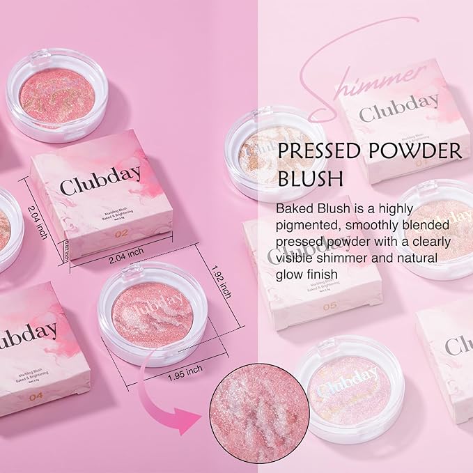 Powder Blush for Cheeks, Baked Blush Palette Highlighter Makeup, Brighten Glow Face Blusher, Shimmer Buildable Lightweight Multiuse Baked Powder for Eyeshadow Highlight rubores de maquillaje