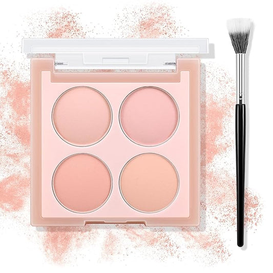 4 Colors Cream Blush Palette, Face Powder for Cheeks, Matte Pink Palette With Brush, Highlighter Eyeshadow Makeup Palette