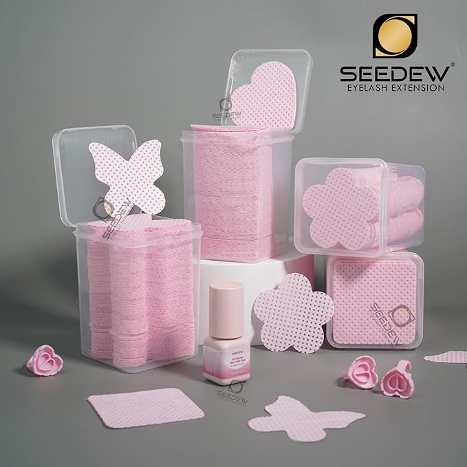 200 Pieces Pink Lash Glue Wipes, Nail Wipes, Flower Shape Lint Free Magic Wiper Cloth, Lash Extension Supplies (1 Box) (Simple Packaging)-(Pink Flower Shape)