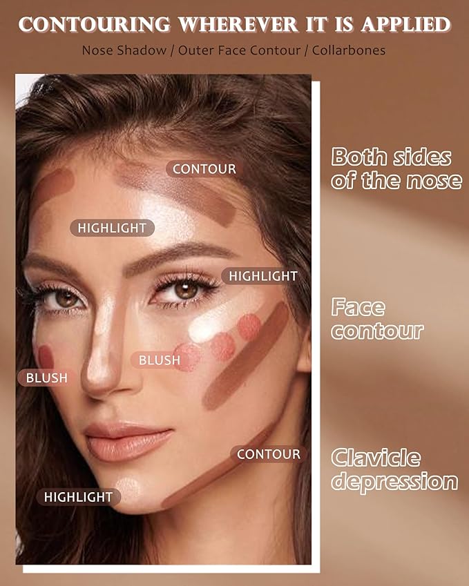 Face Contour Glitter Highlighter Powder Palette-2 in 1 Cruelty-Free Matte Bronzer Powder,Shimmer Illuminator Highlighters for a Glowing Look,Blendable Makeup Palette,Women's Day Gift for Women-01