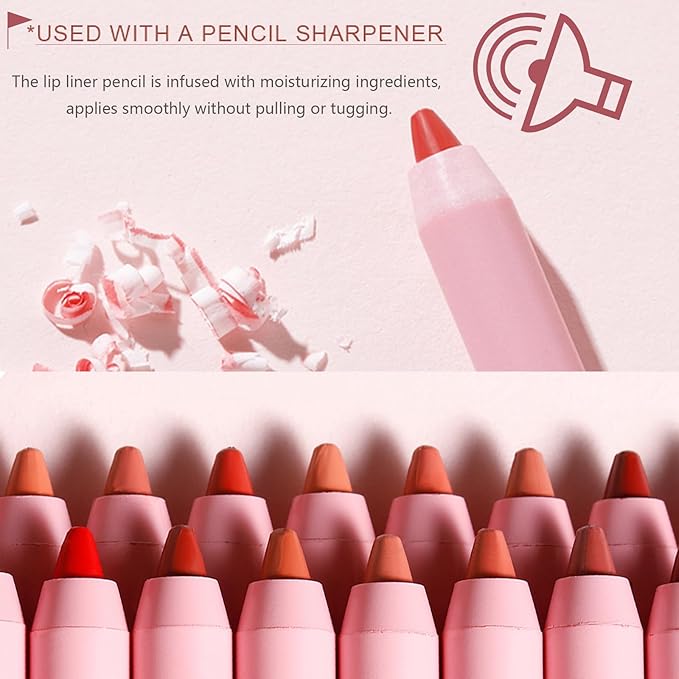 12 Colors High Pigmented Smooth Lip Liner Set, Long Lasting Fade Resistant Lip Pencil, Smudge-proof & Waterproof Red Nude Matte Velvet Lipstick Pen, Professional Lip Liner Set