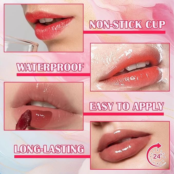 6 Colors Lip Tint Stain Set,Mini Liquid Lipstick Moisturizing Long Lasting Plumping High Pigmented Lip Gloss Set,Lightweight Non-Stick Cup Matte Lipstick for Waterproof Cheek and Lip Tint Makeup A
