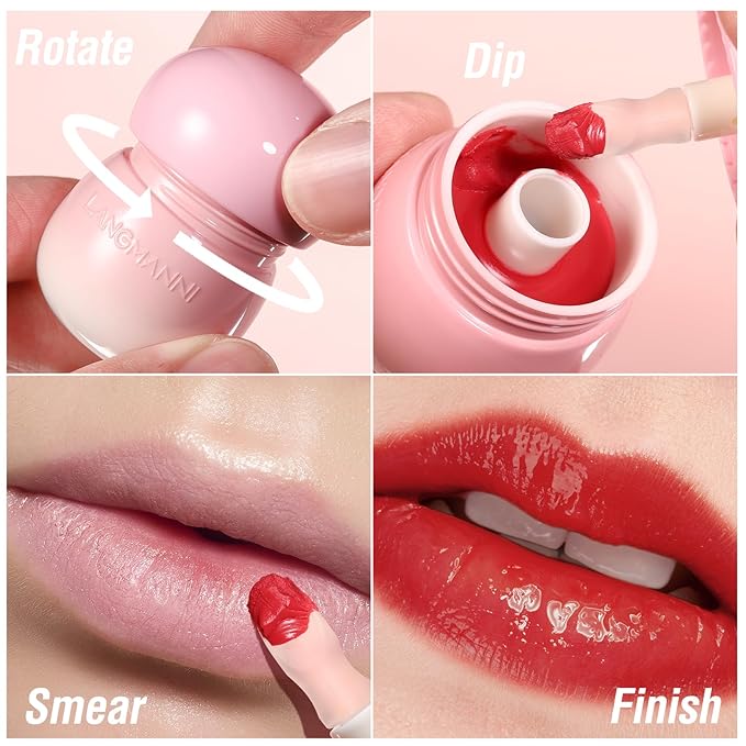 Mushroom Plumping Lip Gloss, Hydrating Lip Gloss Tinted Lip Care Lip Glaze, Glossy Finish Lip Glow Oil Lip Shine Primer Lip Tint Long Lasting Moisturizing Anti Drying (#02 Watermelon Red)