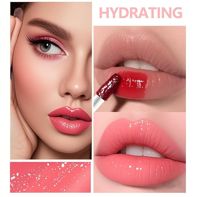 Eakroo 6 Colors Peach Lip Tint Stain Set, Korean Lip Gloss Mini Liquid Lipstick Set, Multi-Use Lip and Cheek Tint, Long Lasting, Waterproof, High Pigment, Vivid Color