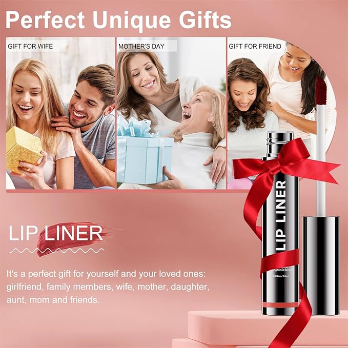 OETUIOW Lip Stain Peel Off, Lip Liner Moisturizing Long-Lasting & Waterproof, Transfer Proof & Plumping, Non-Stick Cup, Rose Color