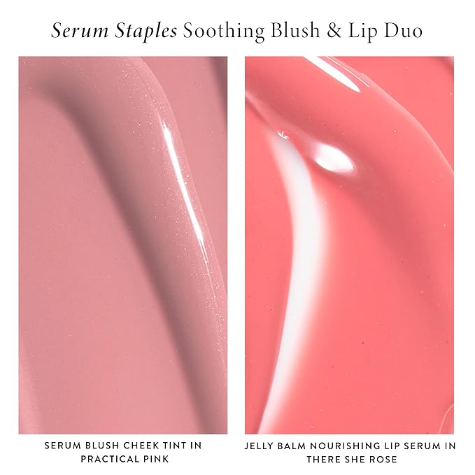 LAURA GELLER NEW YORK Serum Staples Soothing Blush + Lip Duo - Blush Cheek Tint, Practical Pink + Jelly Balm Lip Serum, There She Rose