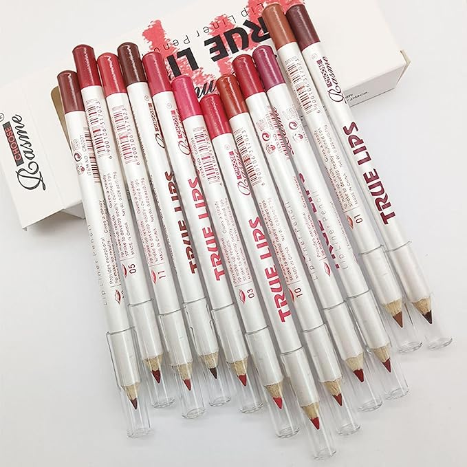 Dulele Lip Liner Pencil Set, 12 PCS Slim Matte Lipliner Pencil, High Pigmented Creamy Nude Lipstick Brown Lip Pencil Natural Lip Makeup