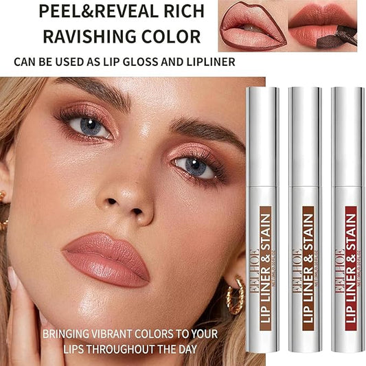 Lip Stain Peel Off, 3 Pcs Peel Off Lip Liner Stain Set Lip Tint Stain Peel Off Lip Stains for Women Peel Off, Waterproof Long-Lasting Lip Stain Peel off Tint Tattoo, Transfer-proof No Smudging