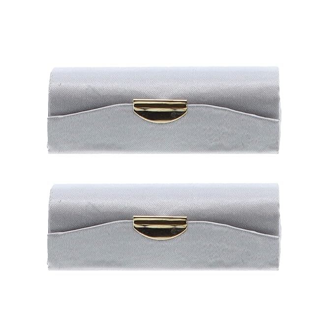 Motique Accessories Silver Solid Satin Ladies Lipstick Case With Mirror Purse Holder Set of 2