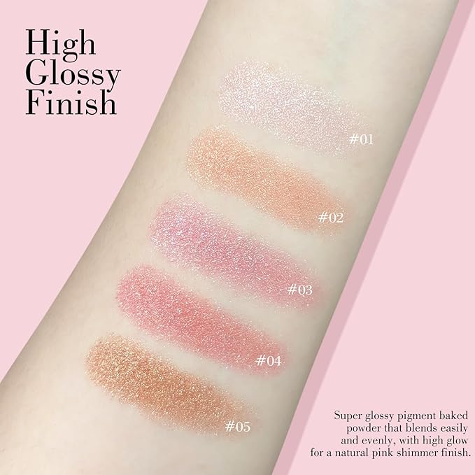 KYDA Baked Blush, Radiance Bronzer Glow Makeup, High Glossy Face Blusher, Shimmer Pressed Powder Blush, Buildable Lightweight Formula, Multiuse Baked Powder for Face Eye Cheeks, #05