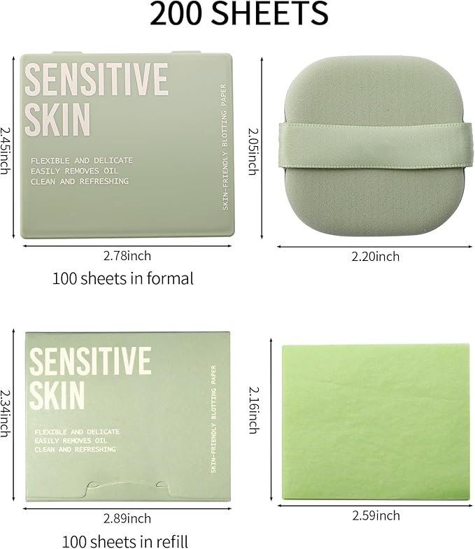 Erinde Oil Blotting Sheets for Face with Mirror and Puff, 200 Sheets Oil Blotting Paper for Oily Skin, Face Oil Absorbing Sheet, Natural Oil Control Film, Absorb Excess Oil, Makeup Friendly