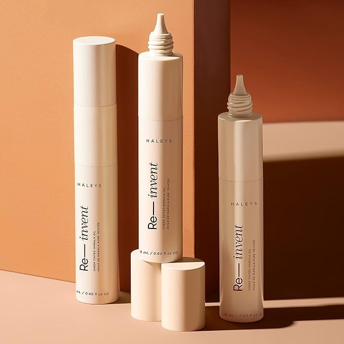 HALEYS Skin Tint Set (Dark Neutral): Re-invent Sheer Tinted Marula Oil, Skin Tint, Tinted BB Moisturizer, Face Oil, Hydrating Glowing Skin, Brilliant Kabuki Brush, Streak-free Blending, Buff, Blurs