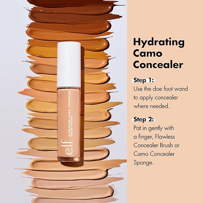 e.l.f. Hydrating Camo Concealer, Covers Blemishes & Under-Eye Circles, Full-Coverage & Delivers A Satin Finish, Vegan & Cruelty-Free, Light Beige