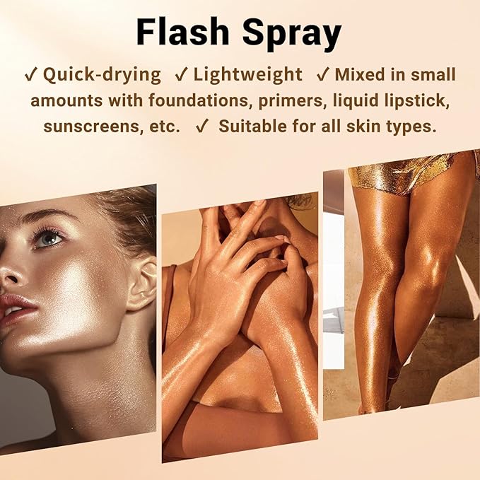 Face Liquid Highlighter Shimmer Body Spray for Hair and Skin, Luminizer Glow Spray for Face, Moisturizing Bronze Shimmer Illuminator (Y, Standard)