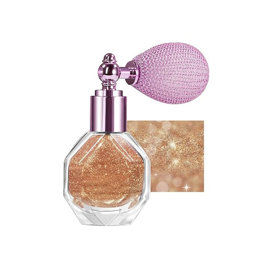 Shimmering Highlighter Powder Spray, Sparkle Powder High Gloss Spray for Face Body & Hair, Long-lasting Glitter Waterproof Face Highlighter Spray for Women Party or Daily Wear, 05