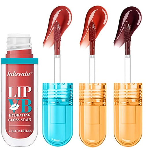 3PCS Lip Hydrating Glossy Lip Stain, Lip Tint with 12HR Hydration(#4 DRIPPING IN ROSE,#5 FIERYBLAZETIN,T#6 WATERBOUT WINE)