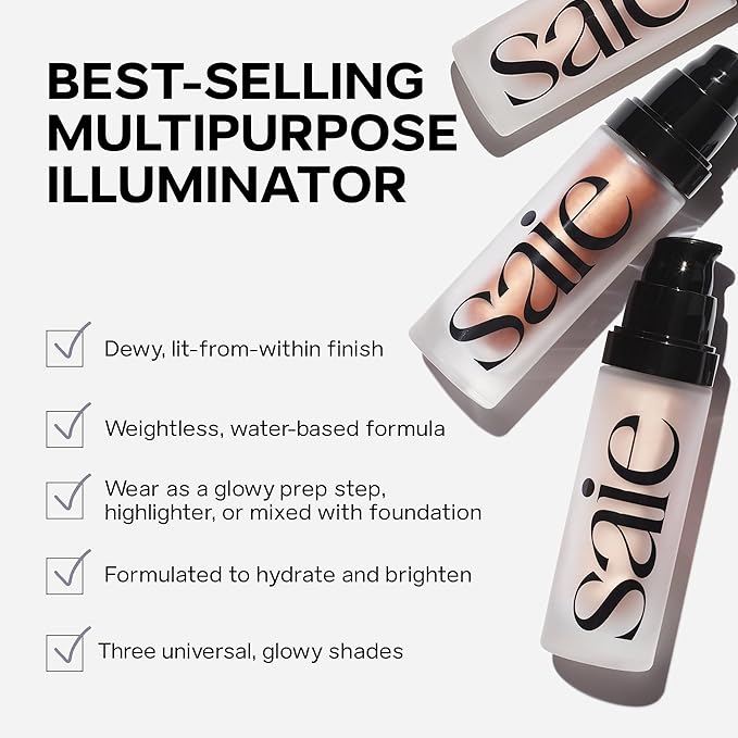 Saie Mini Glowy Super Gel Lightweight Illuminator - Luminizer + Makeup Primer for Glowing Skin - Enriched with Vitamin C + Hydrating Squalane Oil - Roseglow (0.5 oz)