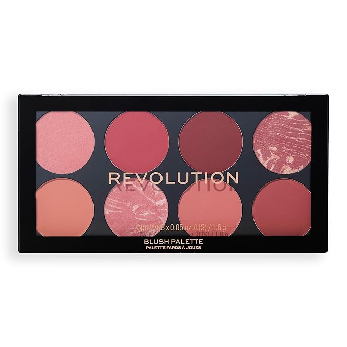 Revolution, Ultra Blush Palette, 8 Pigmented Shimmer & Matte Makeup Shades, Blendable Powder Blush Formula, Vegan & Cruelty-Free, Sunset Burst