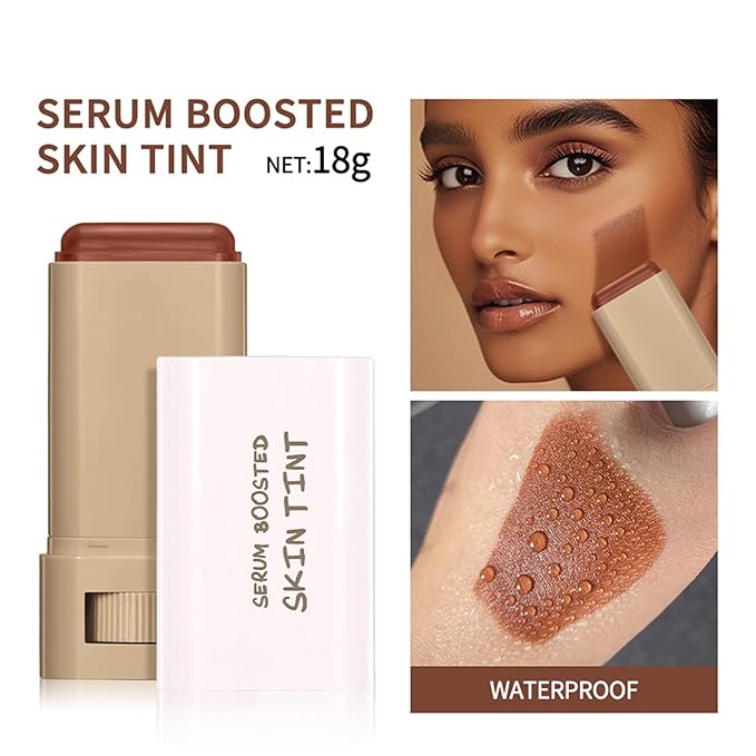 Foundation Stick Beauty Balm Serum Boosted Skin Tint, Solid Tinted Moisturizer Serum Contour Stick Foundation Skin Tint for Women, Natural Finish Makeup (3#)