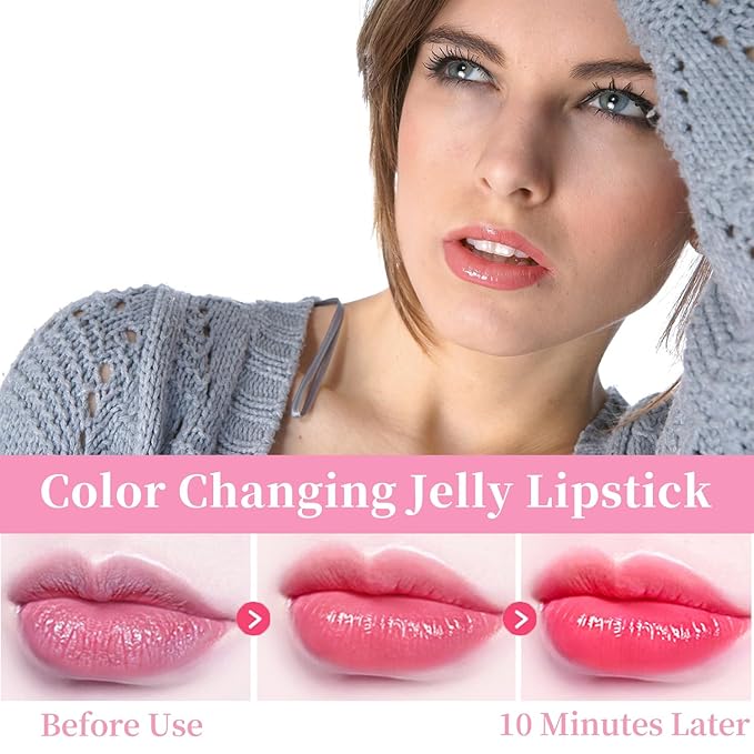 BLUE LOVE 2PCS Color Changing Flower Lipstick - Hydrating Jelly Lip Balm with Flower, Long-Lasting Moisturizer & Nourishing Lip Gloss (Gold&Pink)