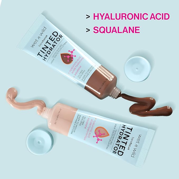 wet n wild Bare Focus Tinted Hydrator Matte Finish, Deep | Oil-Free | Moisturizing Makeup | Hyaluronic Acid | Sheer To Medium Coverage