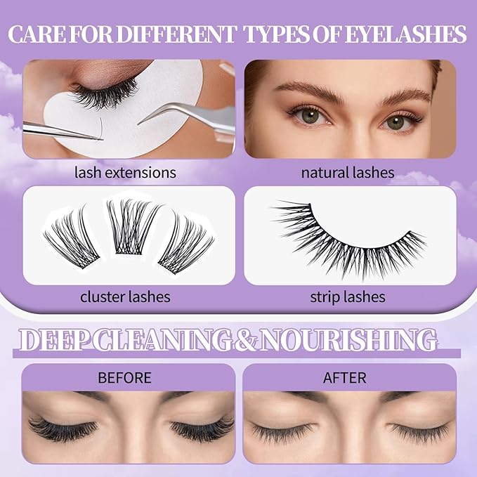 Wendy Lash Shampoo Kit for Cleaning: for Home and Salon Use, 60ML Mild, Natural Formula, with Brushes, SL-ZS