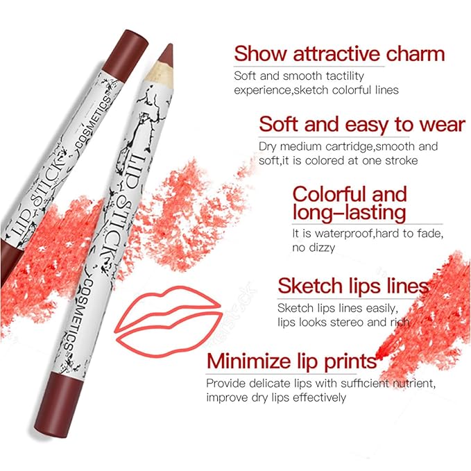 Matte Lip Liner Pencil, Professional Long Lasting Lip Liner Pencil Lip Liners, Pack of 12