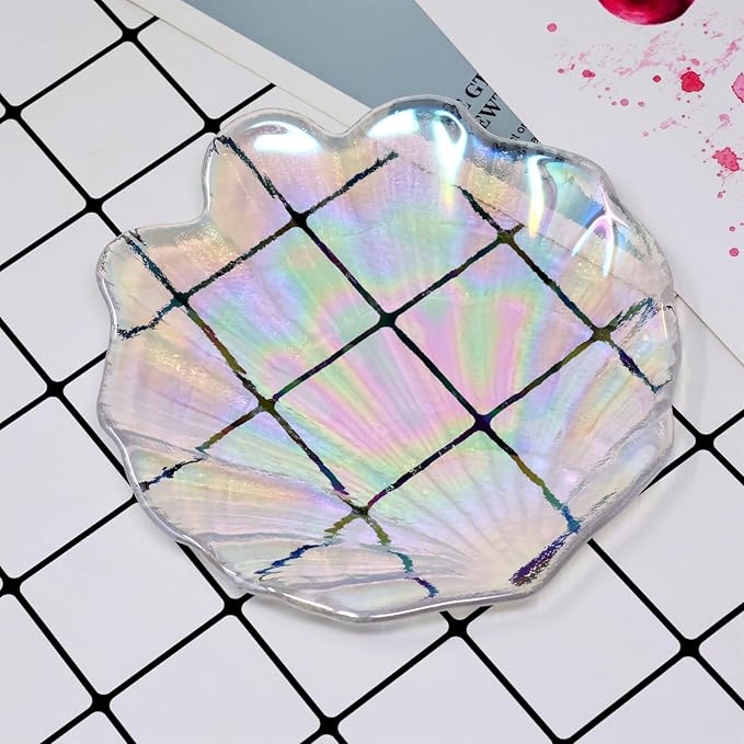 yueton 1PCS Glass Nail Art Palette Colorful Shell Shape Nail Art Palette Creative Nail Art Display Stand Makeup Palette Nail Art Supplies