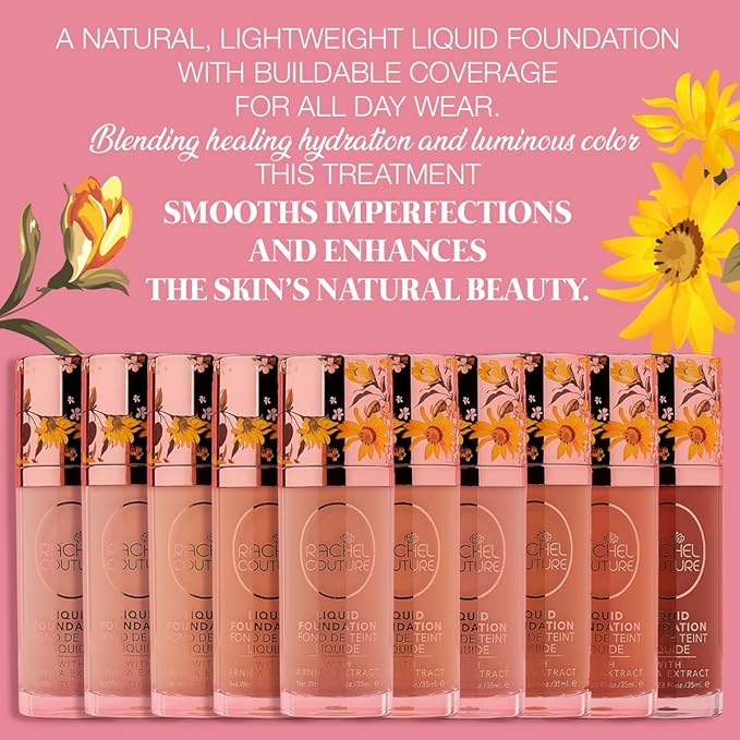 Rachel Couture Liquid Foundation & Blush Bundle | Vegan & Cruelty-Free | Infused with Arnica & Hibiscus Extract β Cashew & Sunset