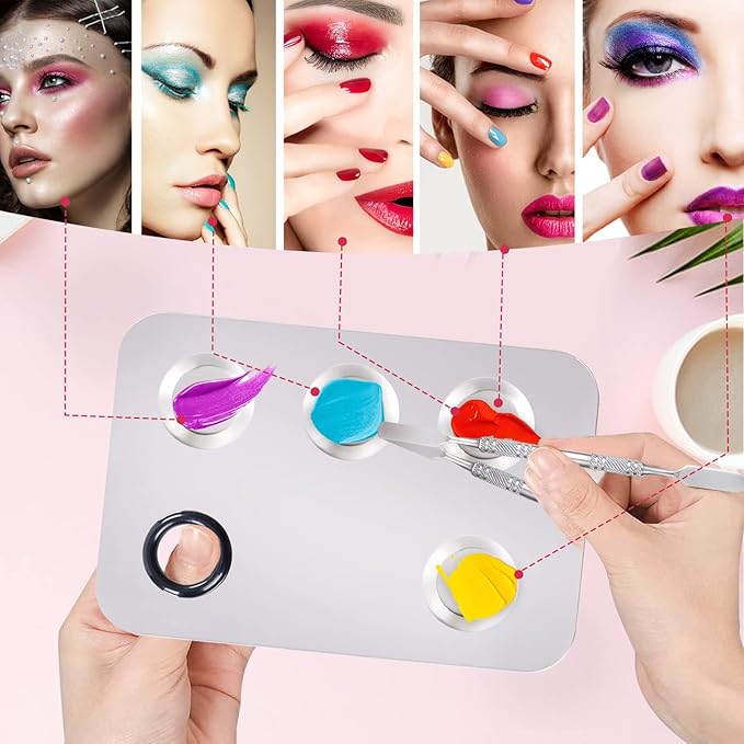 2 Sets Makeup Mixing Palette, Makeup Palette for Foundation, Stainless Steel Makeup Mixing Tray with Spatula for Mixing Eye Shadow Nail Art, Makeup Foundation Mixing Tray