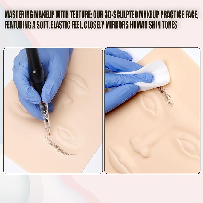 Makeup Practice Face - 3D Silicone Head with Realistic Skin, Pro Cosmetic Training Model for Eyebrow/Lip/Foundation, Salon & Home Use (Students/Artists)