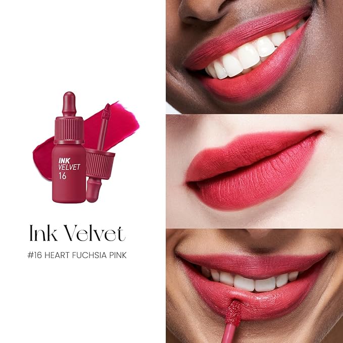 Peripera Ink the Velvet Lip Tint - High Pigment Color, Longwear, Weightless, Not Animal Tested, Gluten-Free, Paraben-Free (016 HEART FUCHSIA PINK (NEW))