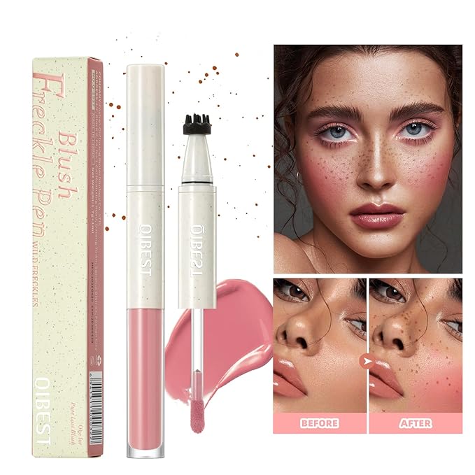 Double-Headed Freckle Blush Pen – 2-in-1 Faux Freckle Stamp & Soft Liquid Blush Duo, Waterproof Long-Lasting Freckles Tattoo Marker for Sunkissed Natural Look, Lightweight & Easy to Blend (01#)